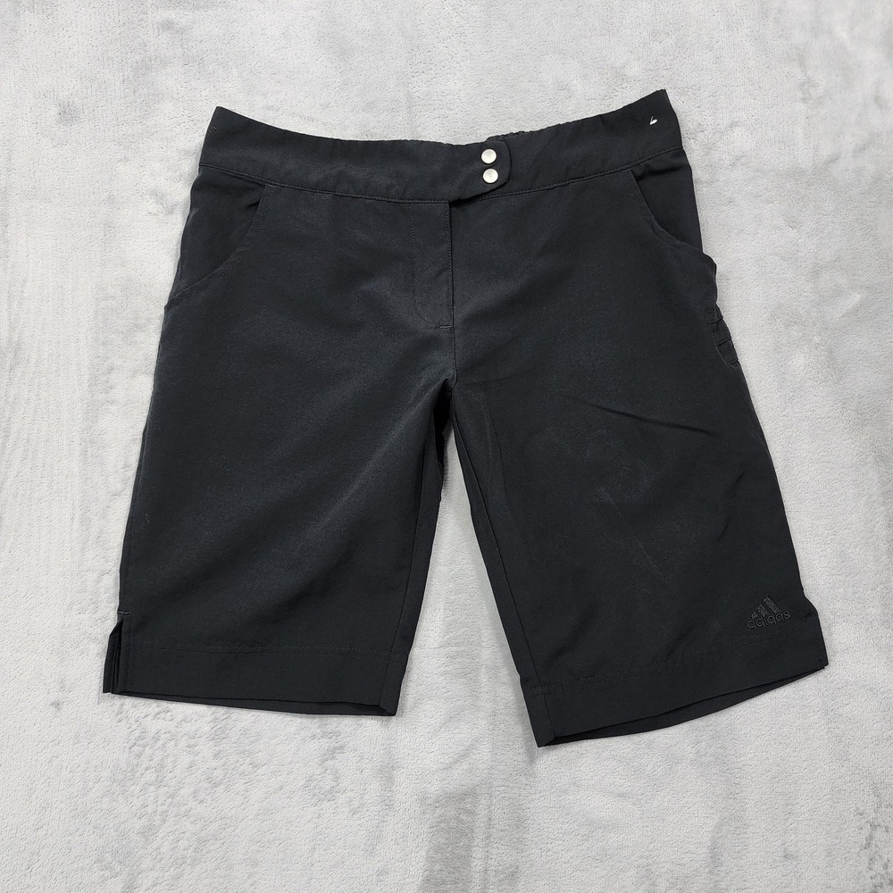 Adidas Shorts Womens M Black Bermuda Golf Microfiber Polyester Pockets Casual